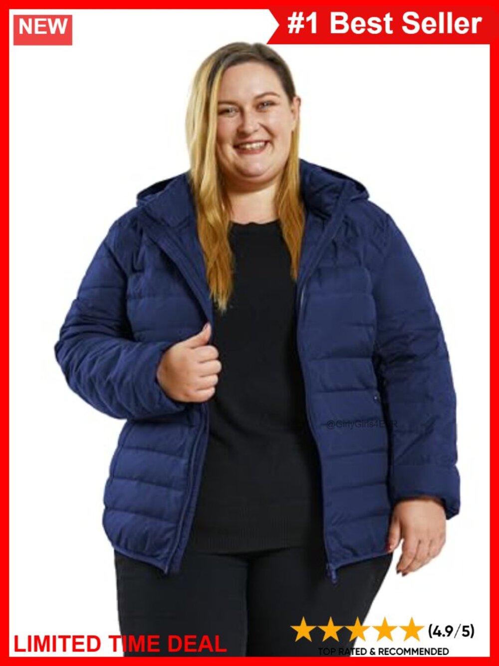Plus Size Lightweight Packable Down Coat with Detachable Hood